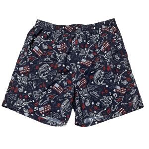 Columbia PFG Swim Trunks Mens Large Blue All Over USA American Flag Fish Patriot